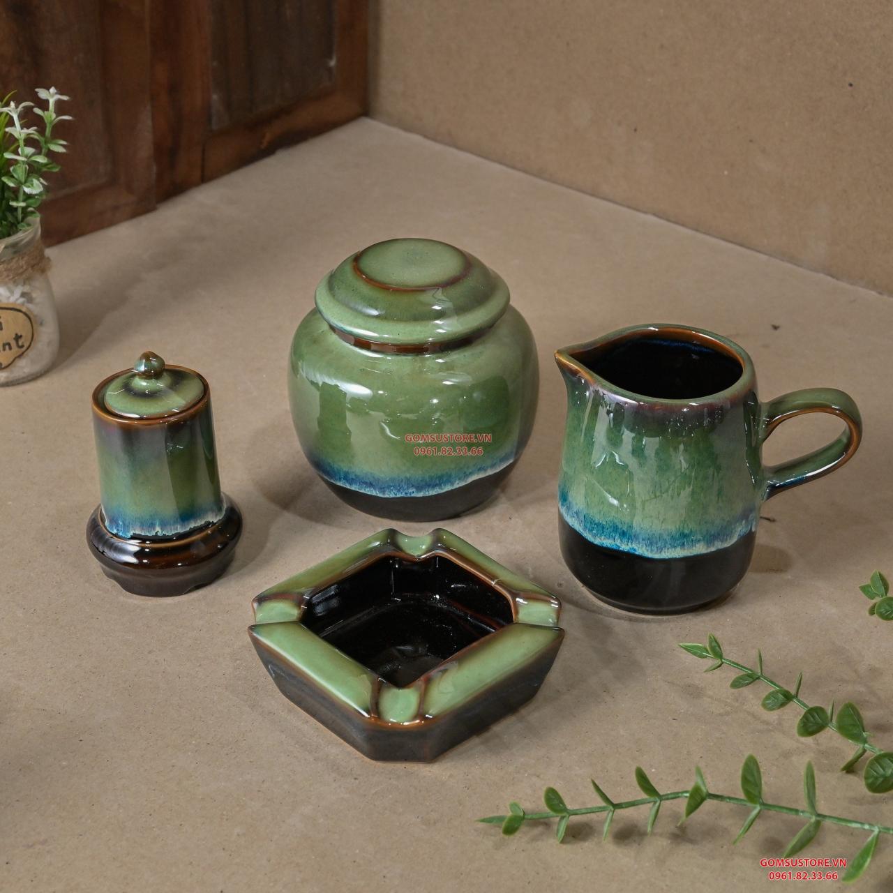 Hà Nội Mua Gì làm Quà - 10 Đặc Sản Không Thể Bỏ Lỡ 20 Phụ kiện bộ ấm chén hoả biến xanh đá gốm sứ Bát Tràng